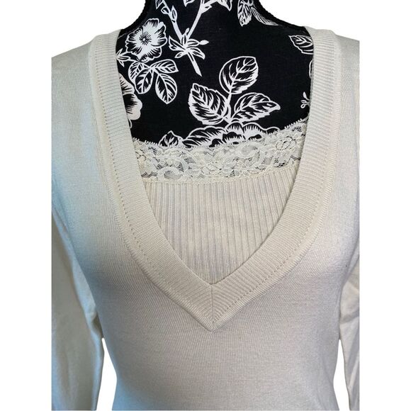 Knit Pullover Sweater Lace Panel Winter School Workwear Office Lightweight - Picture 5 of 11